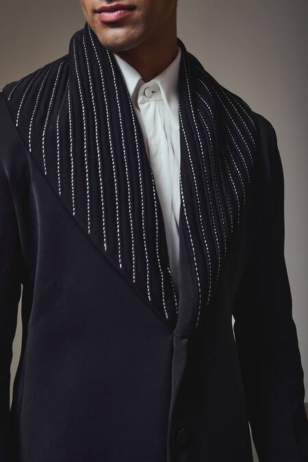 Orthodox_Black Crepe Embroidery Refined Lineage Blazer _Online_at_Aza_Fashions