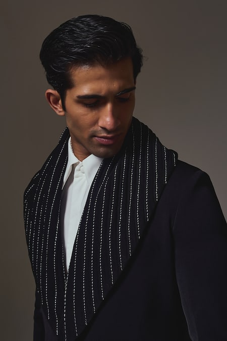 Buy_Orthodox_Black Crepe Embroidery Refined Lineage Blazer _Online_at_Aza_Fashions