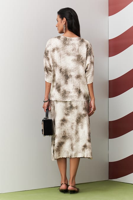 Pleats By Aruni Brown Antonia Printed Skirt Set 
