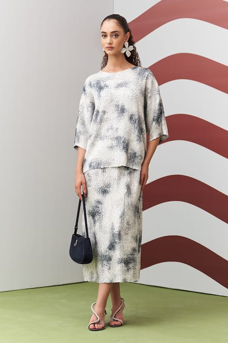 Pleats By Aruni Grey Antonia Printed Top & Skirt Set 