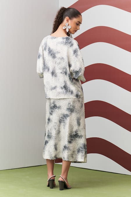 Pleats By Aruni Grey Antonia Printed Top & Skirt Set 