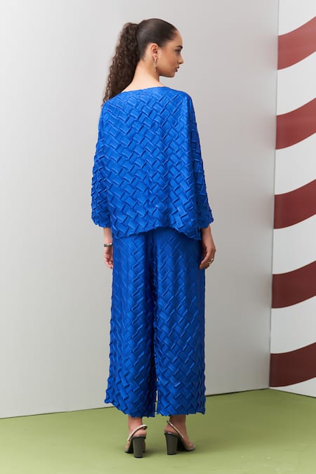 Pleats By Aruni Blue Chibas 3D Pleated Top & Pant Set 