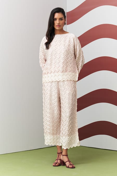 Pleats By Aruni Ivory Chibas 3D Pleated Top & Pant Set 