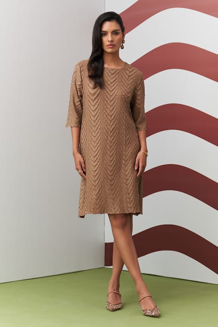 Pleats By Aruni Beige Avanya Dress 