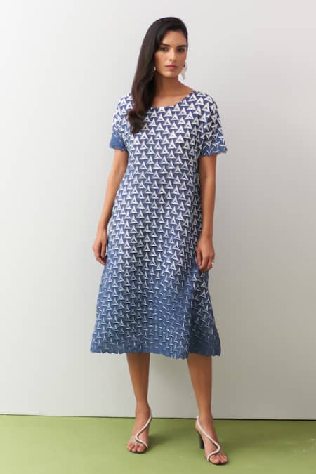 Pleats By Aruni Blue Shinori A-Line Dress 