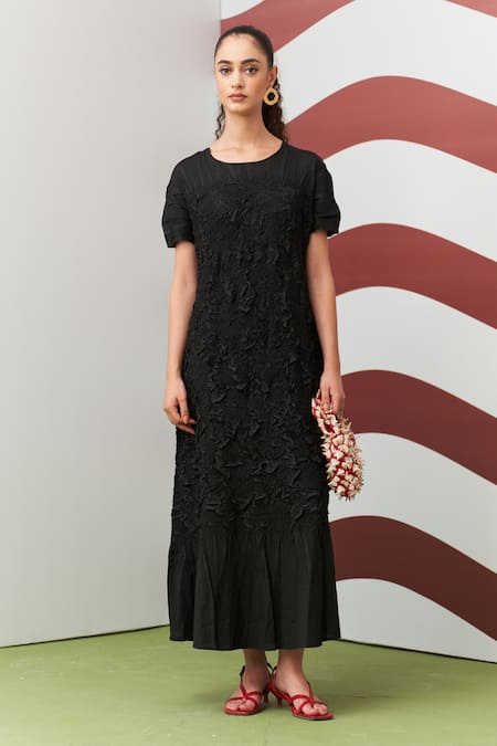 Pleats By Aruni Black Napori Textured Dress 