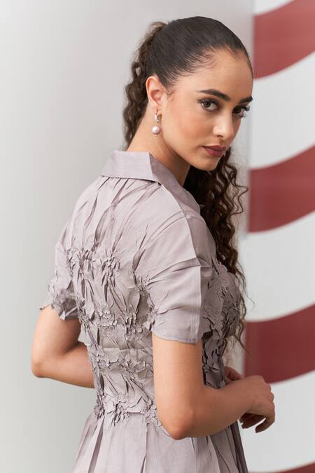 Pleats By Aruni Grey Hiro Peplum Top 