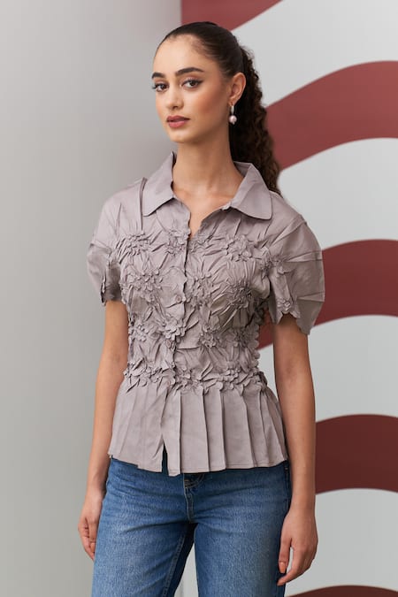 Pleats By Aruni Grey Hiro Peplum Top 