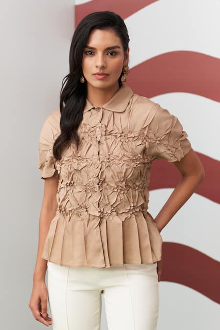 Pleats By Aruni Beige Hiro Top 