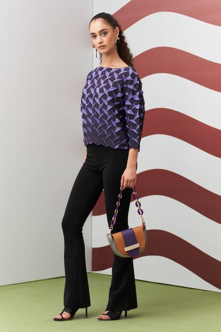 Shop_Pleats By Aruni_Purple Crepe Boat Neck Crystia Top _Online_at_Aza_Fashions