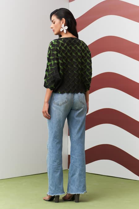 Pleats By Aruni Green Crystia 3D Pleated Top 