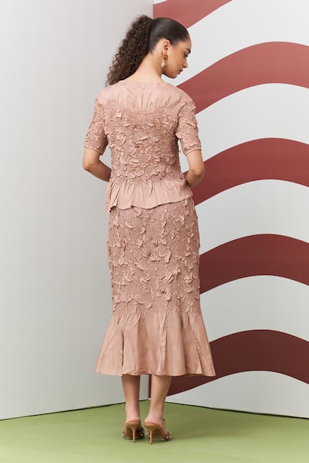 Pleats By Aruni Peach Aster Top & Skirt Set 