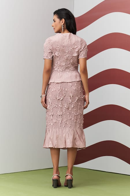 Pleats By Aruni Pink Aster Ruffle Top & Skirt Set 