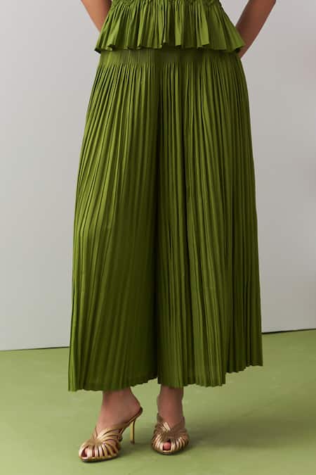 Buy Pleats By Aruni Lime Crepe Pearls, Stones Boat Green Weava Embellished Top And Culotte Pant Set Online at Aza Fashions Buy_Pleats By Aruni_Lime Crepe Pearls, Stones Boat Green Weava Embellished Top And Culotte Pant Set _Online_at_Aza_Fashions