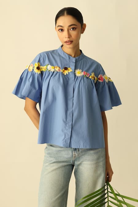 Studio Moda India The Florine Gathered Embroidered Shirt 