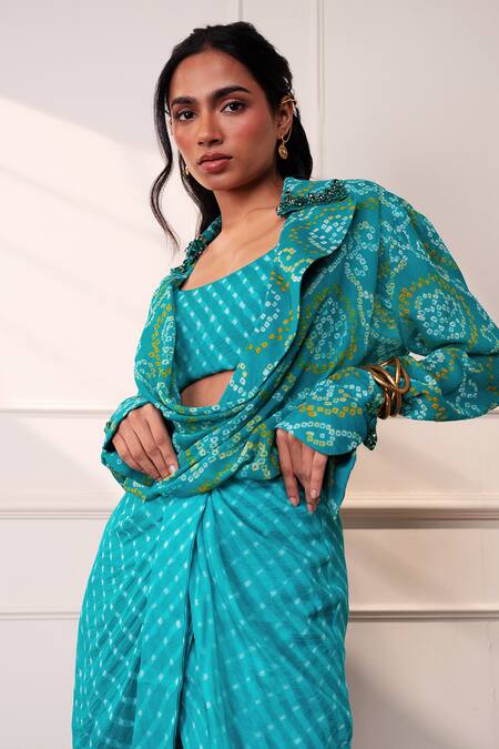 Shop Style Junkiie Teal Crepe Scoop Neck The Knot Seafoam Bustier Online at Aza Fashions Shop_Style Junkiie_Teal Crepe Scoop Neck The Knot Seafoam Bustier _Online_at_Aza_Fashions