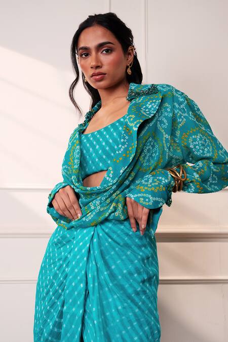 Style Junkiie_Teal Crepe The Knot Seafoam Skorts _at_Aza_Fashions