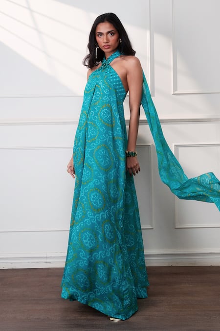 Style Junkiie The Knot Seafoam Halter Cascade Jumpsuit 