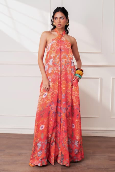 Style Junkiie Spice Bloom Halter Cascade Jumpsuit 