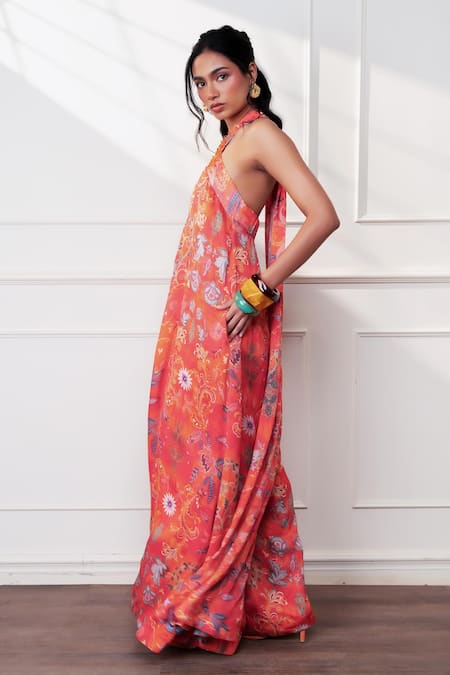 Style Junkiie Spice Bloom Halter Cascade Jumpsuit 