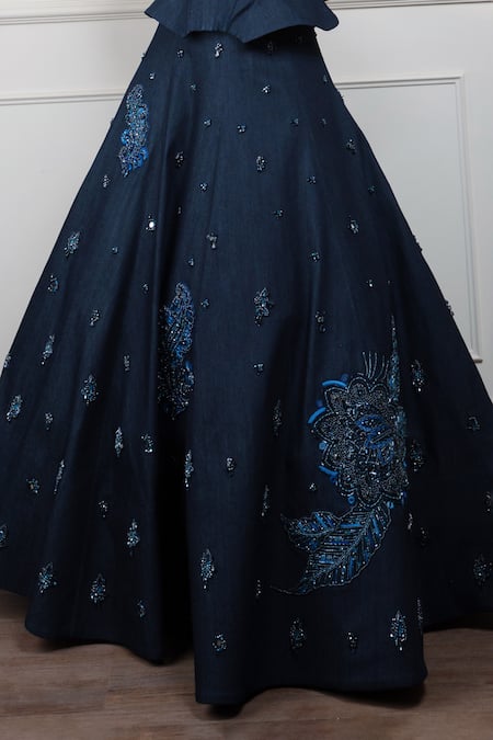 Buy_Style Junkiie_Navy Denim, Crepe Bandeau Neck Neel Jashn Corset _Online_at_Aza_Fashions