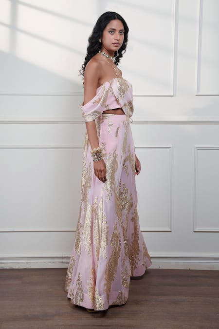 Buy_Style Junkiie_Pink Georgette, Crepe Scoop Neck Petal Paisley Bustier _Online_at_Aza_Fashions