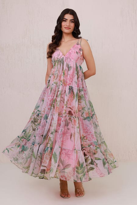 Aroop Shop India Floral Tiered Maxi Dress  