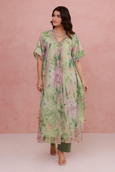 Aroop Shop India Floral Printed Kaftan Kurta & Pant Set 