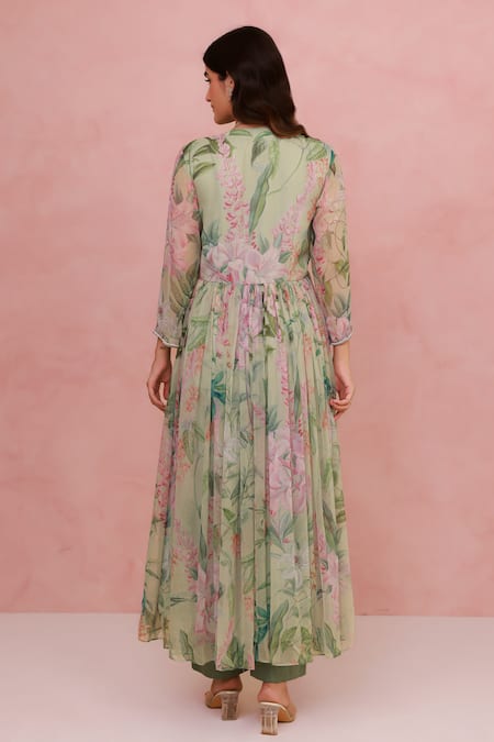 Aroop Shop India Floral Print Anarkali & Solid Pant Set 