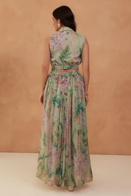 Aroop Shop India Floral Printed Collared Maxi Dress  