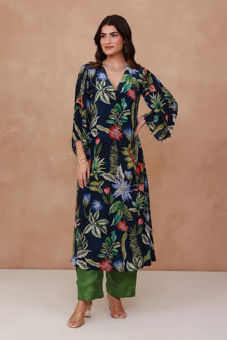 Aroop Shop India Floral Printed Kurta & Silk Pant Set 