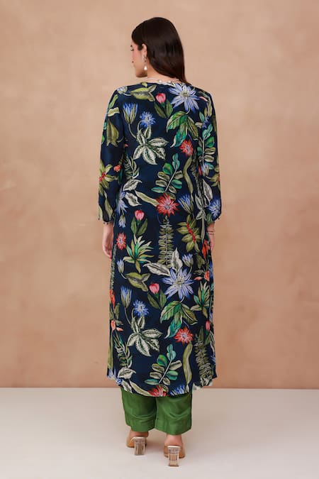 Aroop Shop India Floral Printed Kurta & Silk Pant Set 