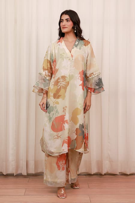 Aroop Shop India Printed V-Neck Kurta & Pant Set 