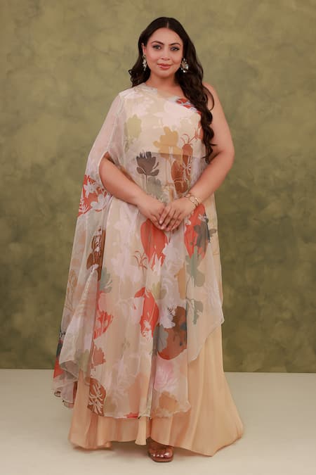 Aroop Shop India Printed One-Shoulder Shrug Top & Pant Set 