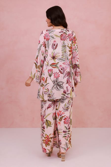 Aroop Shop India Floral Hand Embroidered Shirt Tunic & Pant Set 