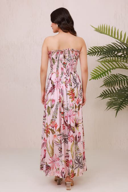 Aroop Shop India Floral Hand Embroidered Smocked Maxi Dress 