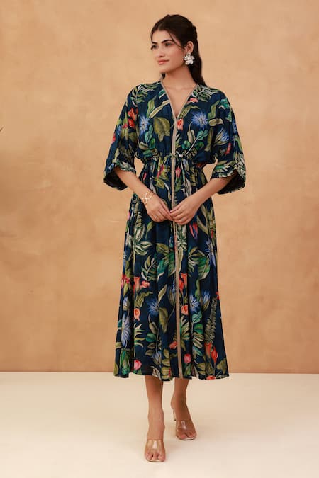 Aroop Shop India Tropical Floral Print Kaftan Dress 