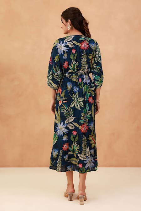 Aroop Shop India Tropical Floral Print Kaftan Dress 