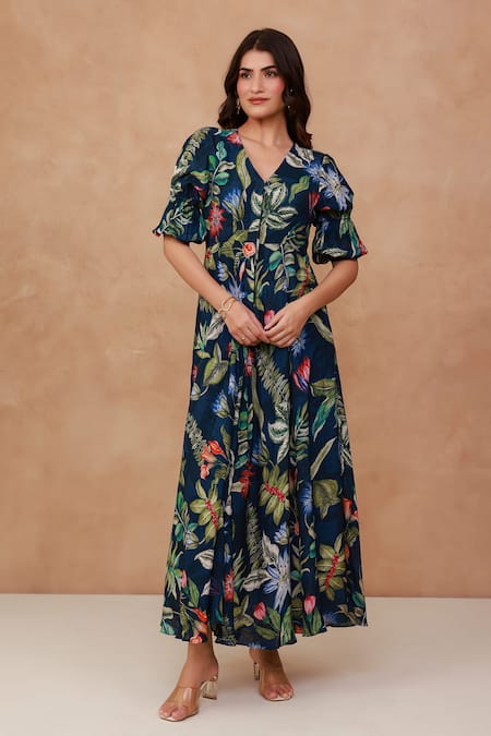Aroop Shop India Tropical Floral Print Maxi Dress 