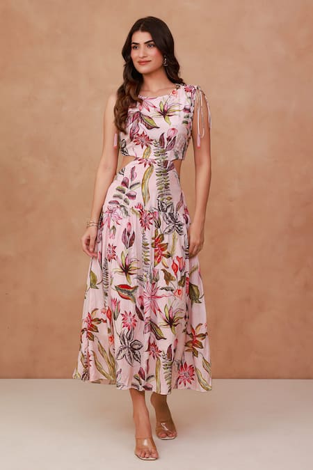 Aroop Shop India Floral Hand Embroidered Cut-Out Dress 