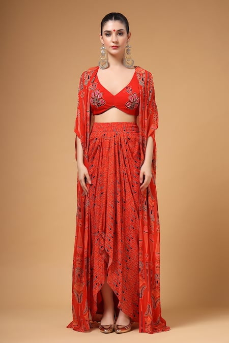 Gazab by Miku Kumar Husna Printed Cape Skirt Set 