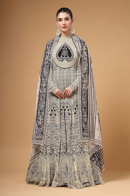 Gazab by Miku Kumar Parizaad Printed Anarkali With Dupatta 