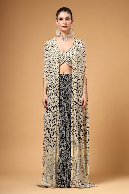 Gazab by Miku Kumar Shauq Printed Cape Skirt Set 
