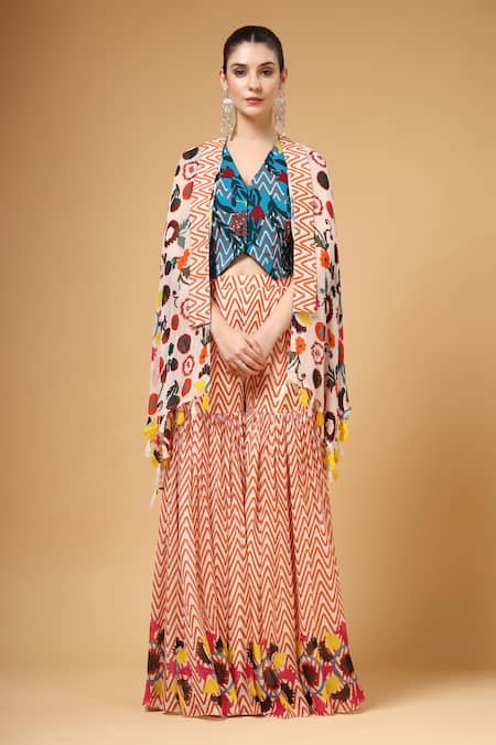 Gazab by Miku Kumar Jamila Printed Cape Palazzo Set 