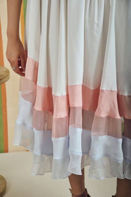Orthodox_Multi Color Organza, Cotton Satin Tiered Halo Blocked Skirt _Online_at_Aza_Fashions