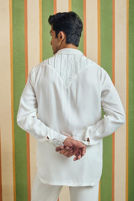 Shop_Orthodox_White Cotton, Linen Embroidery Rear Crest Shirt _Online_at_Aza_Fashions