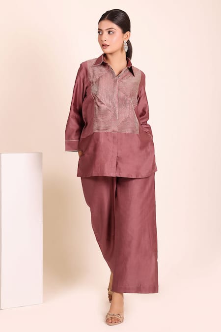 Myra Clothing Line Chanderi Hand Work Embroidered Shirt & Pant Set 