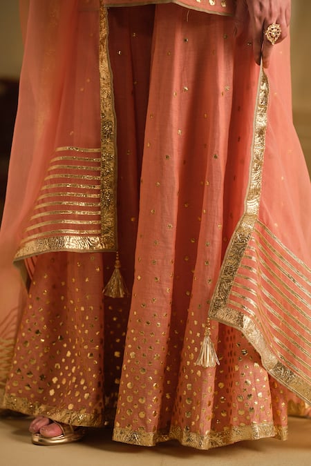 Almaari By Pooja Patel Pink Silk, Organza Gota Patti, Tassels Divya Embroidered Kurta Sharara Set at Aza Fashions Almaari By Pooja Patel_Pink Silk, Organza Gota Patti, Tassels Divya Embroidered Kurta Sharara Set _at_Aza_Fashions