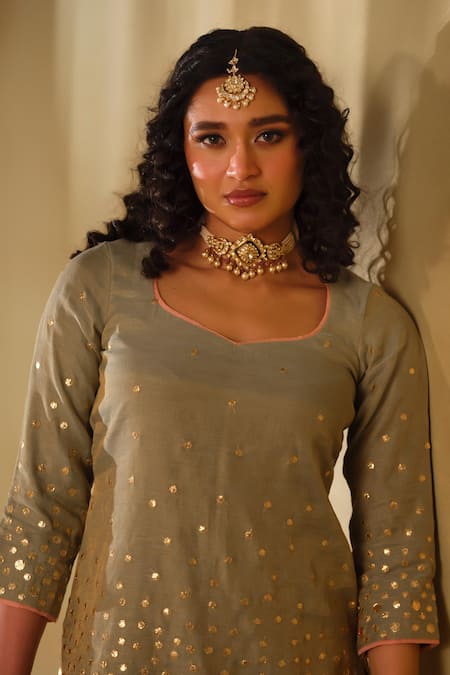 Shop Almaari By Pooja Patel Green Silk, Organza Gota Patti, Tassels Divya Embroidered Kurta Sharara Set Online at Aza Fashions Shop_Almaari By Pooja Patel_Green Silk, Organza Gota Patti, Tassels Divya Embroidered Kurta Sharara Set _Online_at_Aza_Fashions