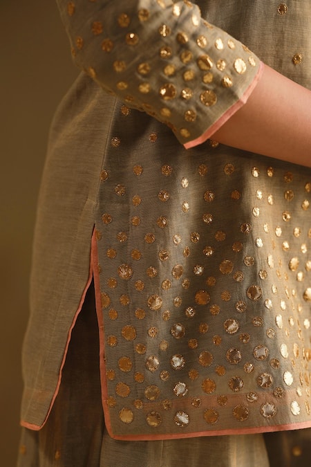 Buy Almaari By Pooja Patel Green Silk, Organza Gota Patti, Tassels Divya Embroidered Kurta Sharara Set Buy_Almaari By Pooja Patel_Green Silk, Organza Gota Patti, Tassels Divya Embroidered Kurta Sharara Set